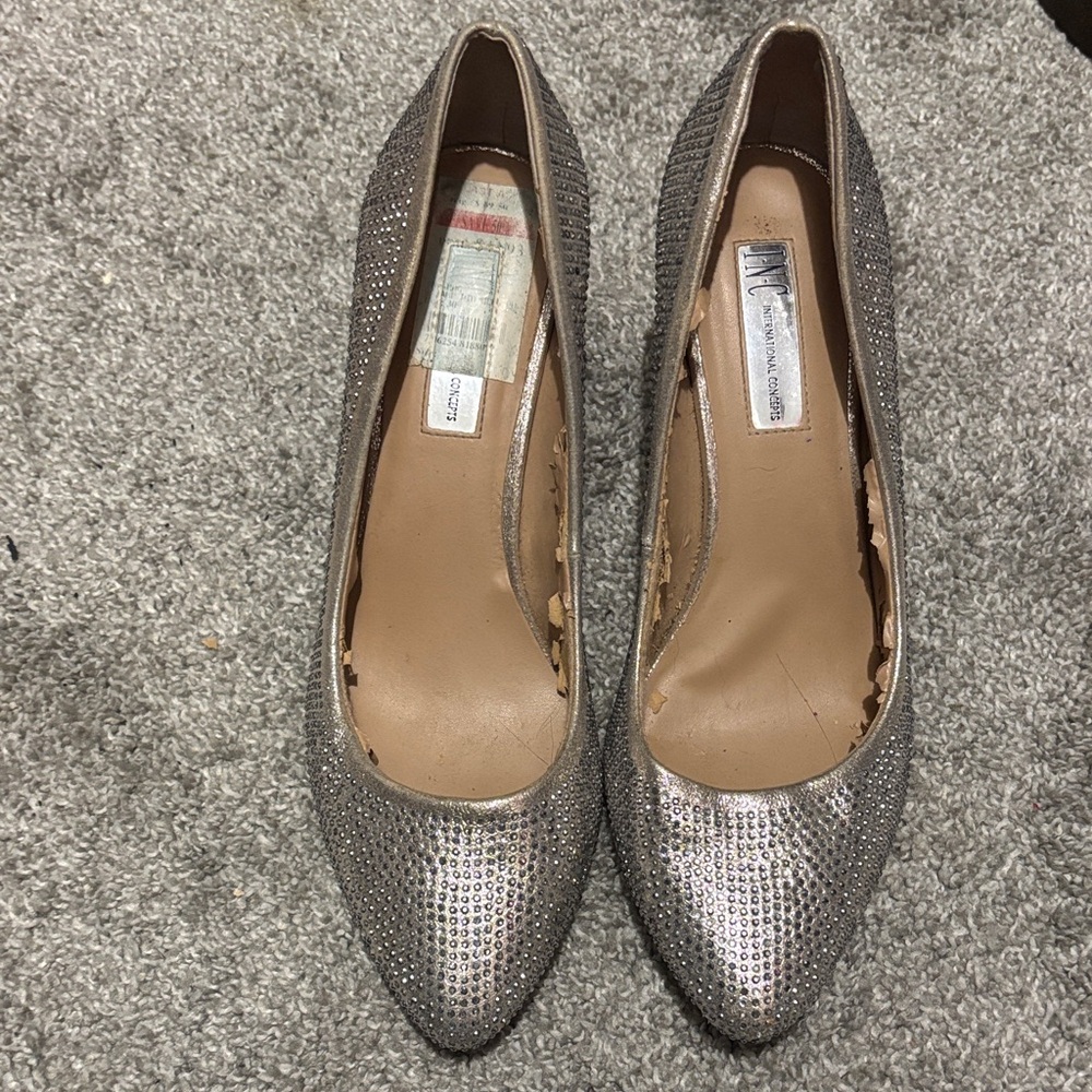 INC International Concepts Silver Rhinestone Pointed Toe Pumps